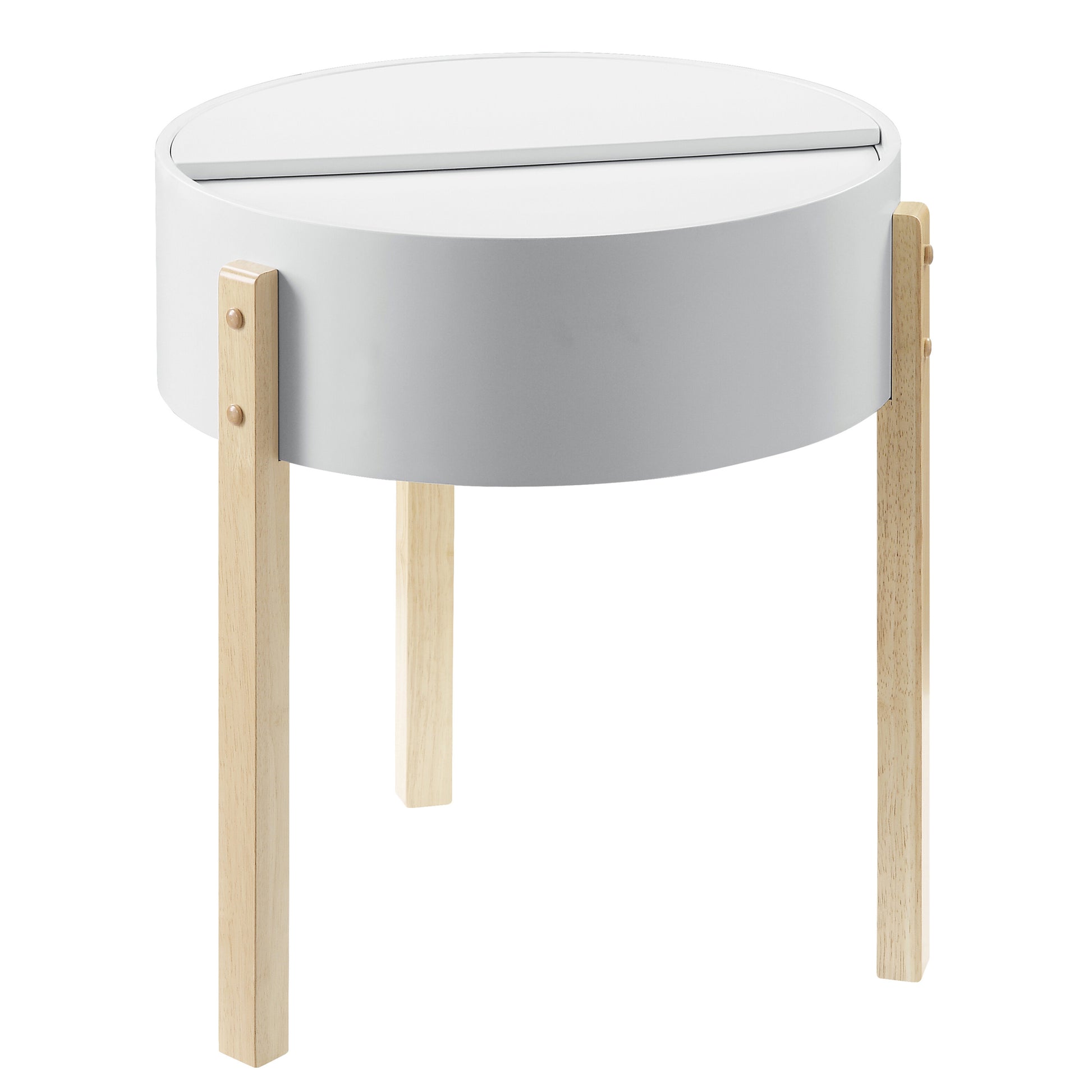 White And Natural End Table With Hidden Storage White Natural Primary Living Space Mid Century Modern Pine Round Wood