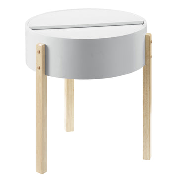 White And Natural End Table With Hidden Storage White Natural Primary Living Space Mid Century Modern Pine Round Wood