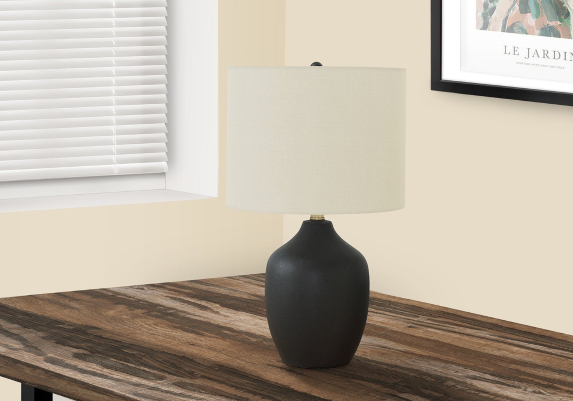 Lighting, 22"H, Table Lamp, Black Ceramic, Ivory Cream Shade, Transitional Black Ceramic