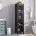 Modern Four Tier Glass Door Cabinet With Featuring Five Tier Storage, For Entryway Living Room Bathroom Dining Room,Black Black Glass,Iron