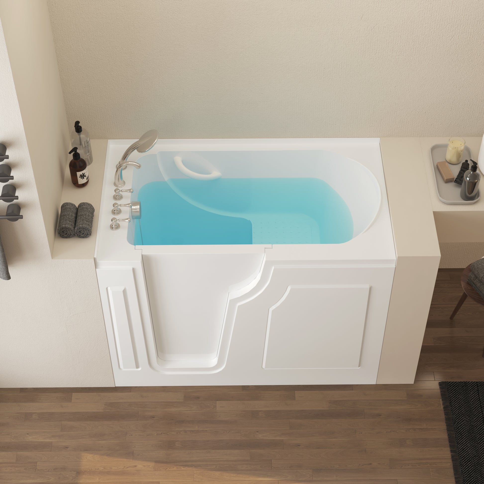 56" Walk In Bathtub With Left Side Door Opening And Quick Fill And Drain System, Rectangular Soaking Bathtub In White White Rectangle Bathroom Walk In Tubs Polished Less Than 59 In Art Deco,Contemporary Soaking Center Front Acrylic Acrylic