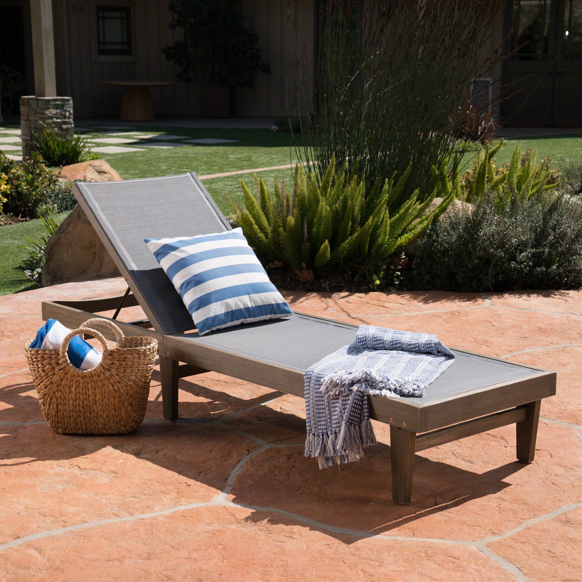 Summerland Chaise Lounge Dark Grey Mesh Dark Grey Mesh