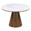 Retro Round Dining Table Minimalist Elegant Table For Living Room, Dining Room White Brown Brown White Rubber Wood