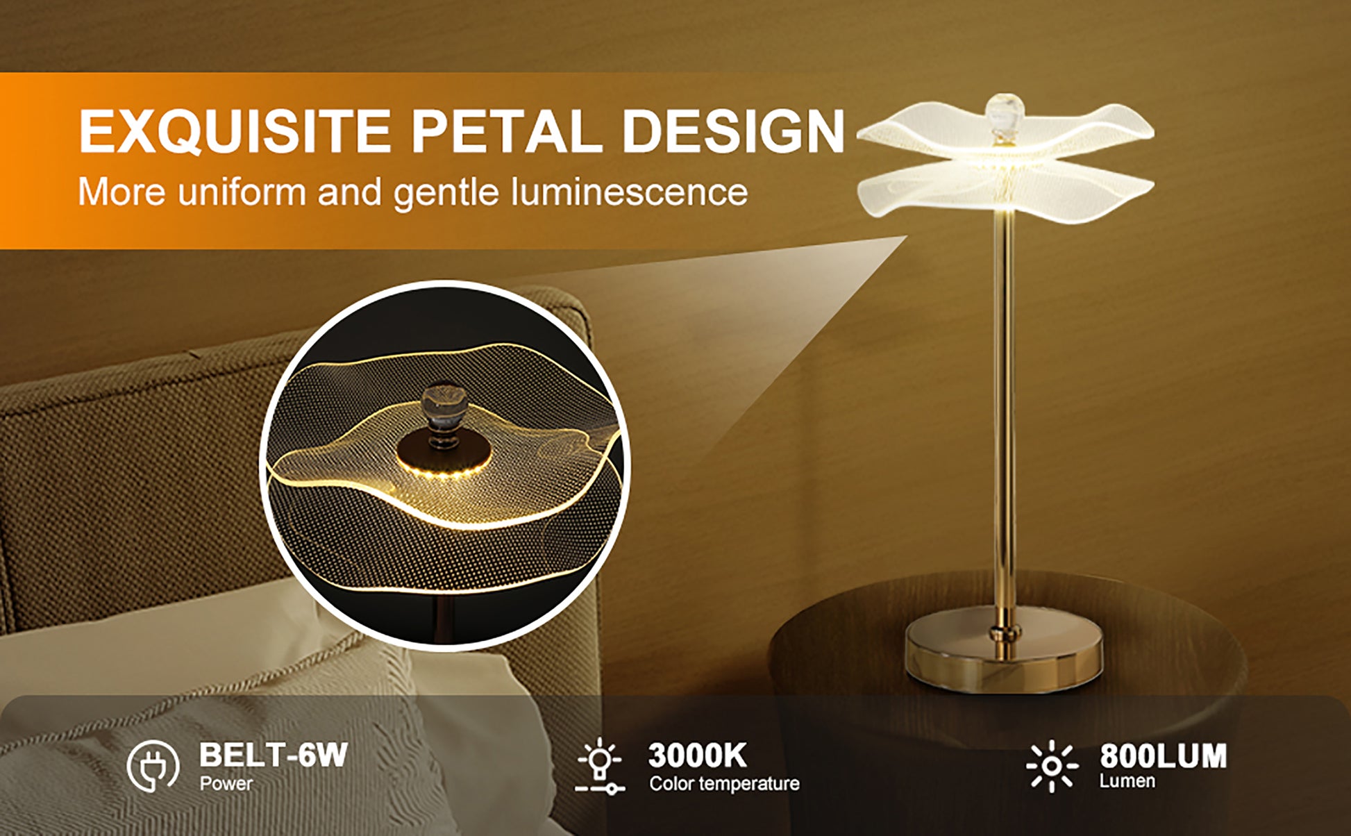 Led Acrylic Copper Gold Luminaire Table Lamp For Living Room, Nightstand Bedside Table Lamp For Bedroom, Led Lamp Gold Glass Acrylic