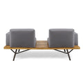 Canoga Outdoor Industrial Loveseat With Coffee Table Natural Grey Fabric