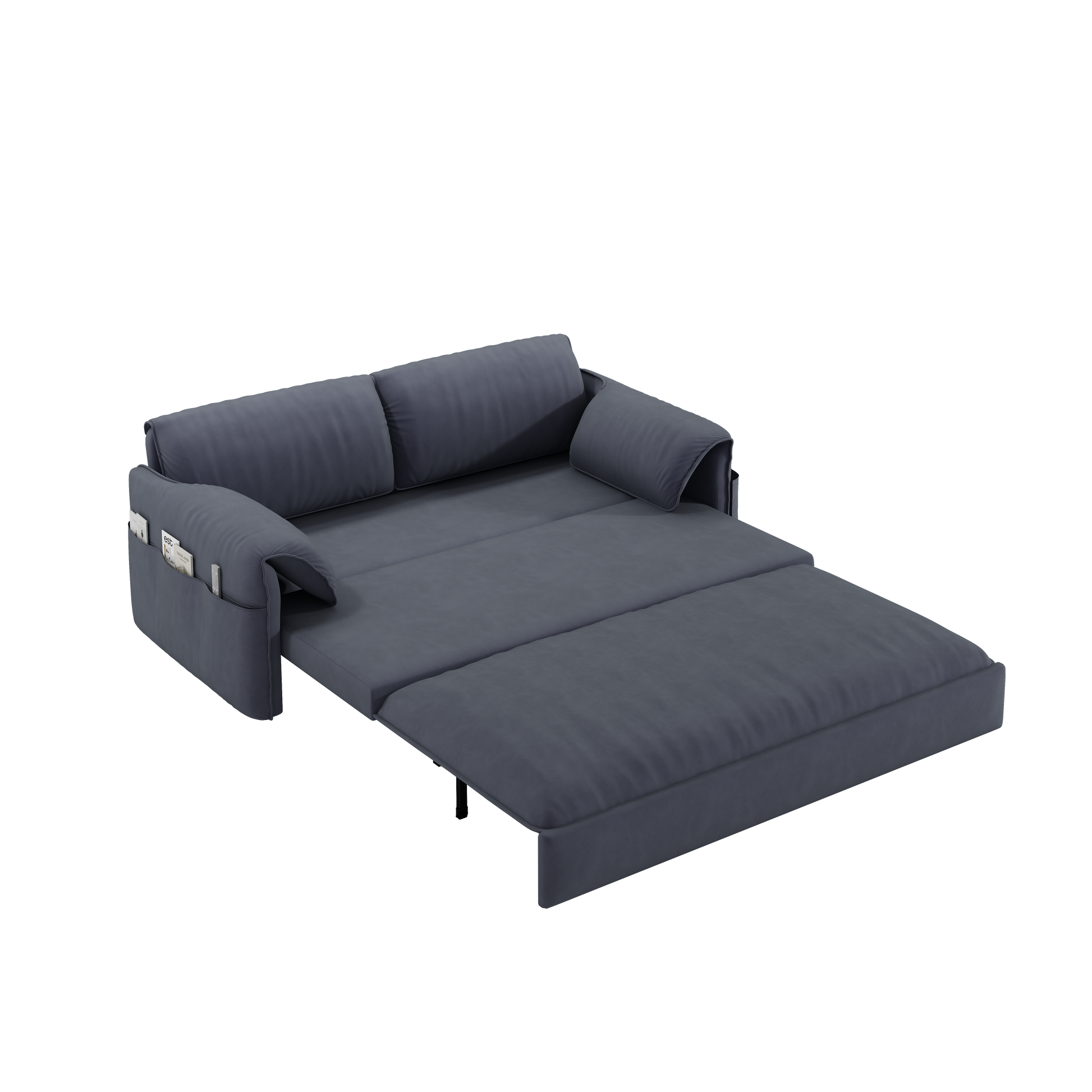 63.8" Queen Pull Out Sofa Bed, 3 In 1 Convertible Sleeper Sofa With Side Storage,Multi Functional Velvet Loveseat Bed For Living Room,Bedroom,Apartment,Office,Grey Old Sku:W1885122052 W1885P154639