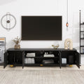 Modern Tv Stand For Tvs Up To 75 Inches, Entertainment Center With Storage Cabinets And 1 Adjustable Shelf, Media Console With Marble Patterned Top And Golden Round Metal Legs For Living Room Black 70 79 Inches Mdf