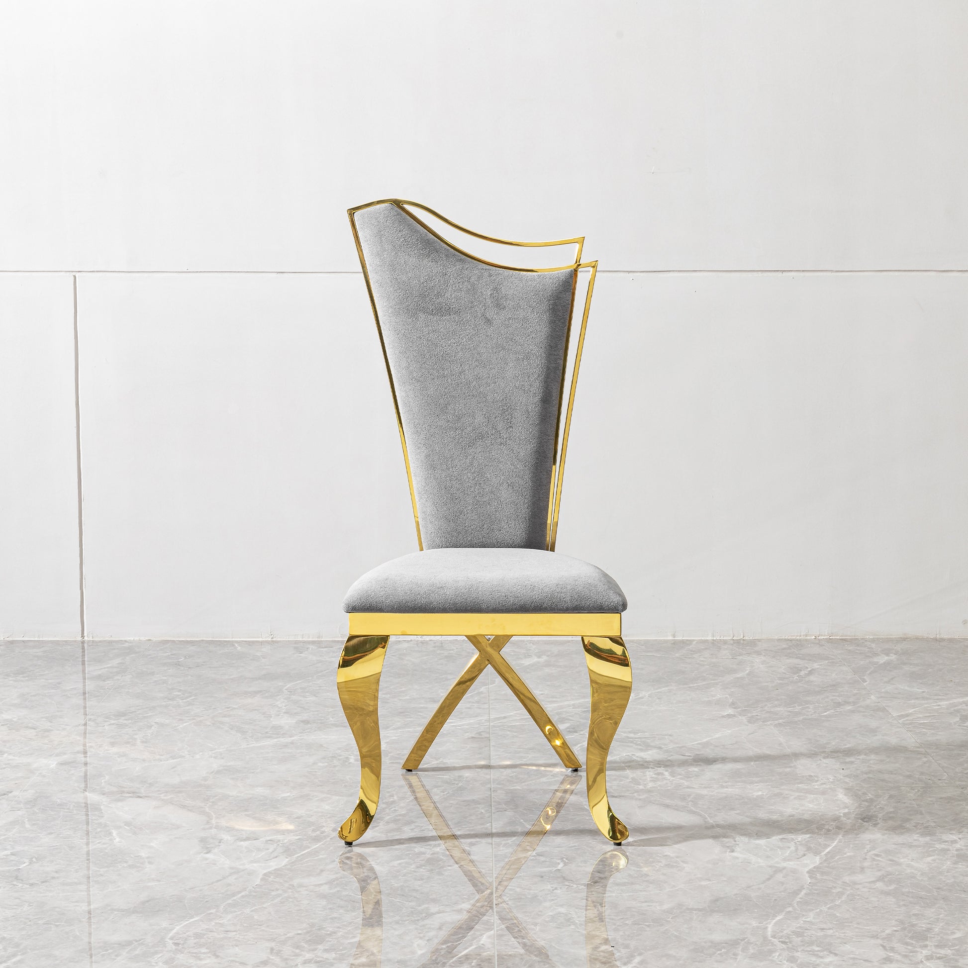 Gorgeous Streamlined High Back Grey Fabric Stainless Steel Dining Chair, Set Of 2 Stainless Steel Gold Dining Room Polished Foam Contemporary Dining Chairs Set Of 2 Foam Stainless Steel