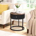 Round Nightstand With Drawer, 19.68 Inch Wood End Table With Storage, Small Table Or Living Room, Bedroom And Small Spaces Black Coffee & End Tables Iron