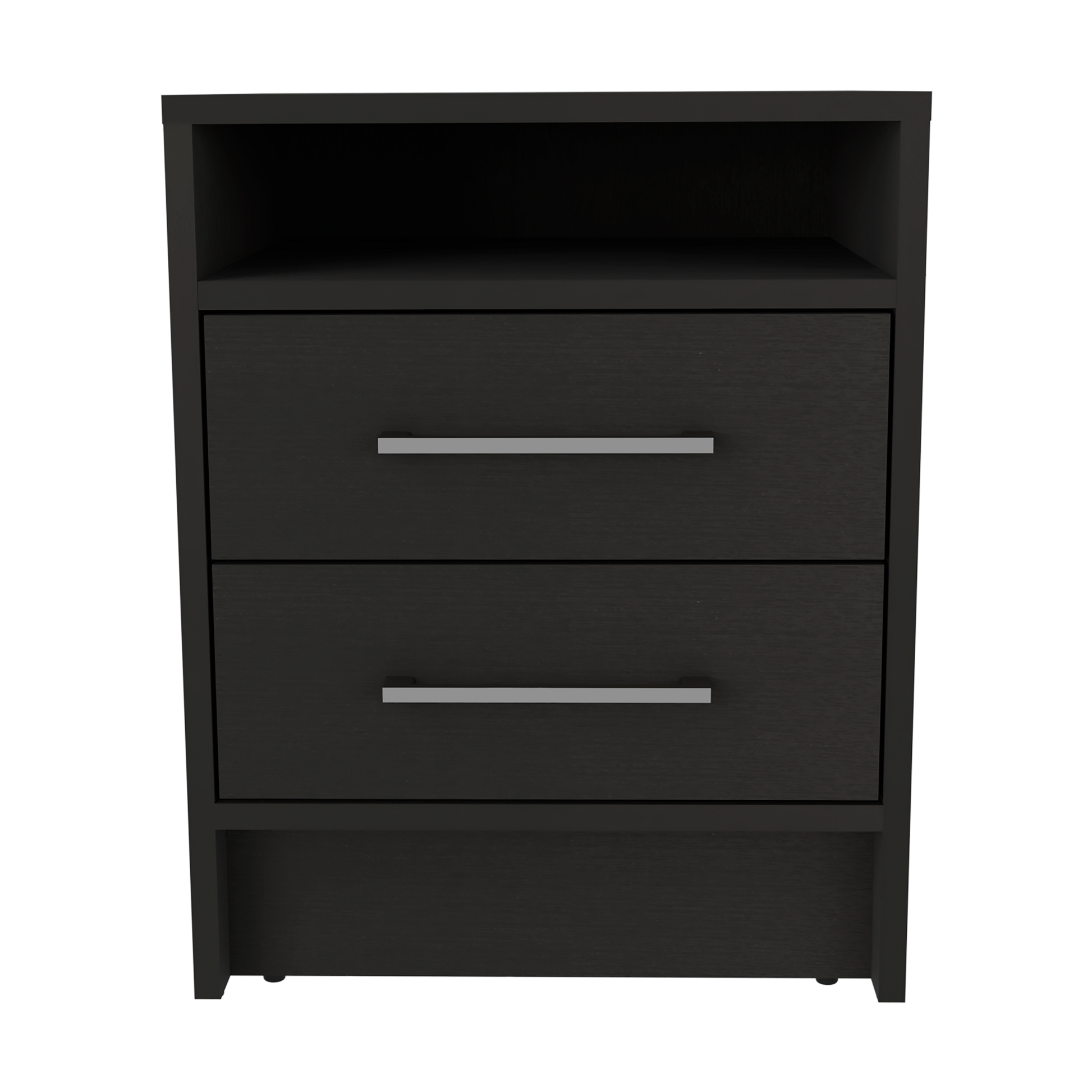 Greter 24" Two Drawer Night Stand With Open Shelf Black 2 Drawers Bedroom Rectangle Modern Particle Board