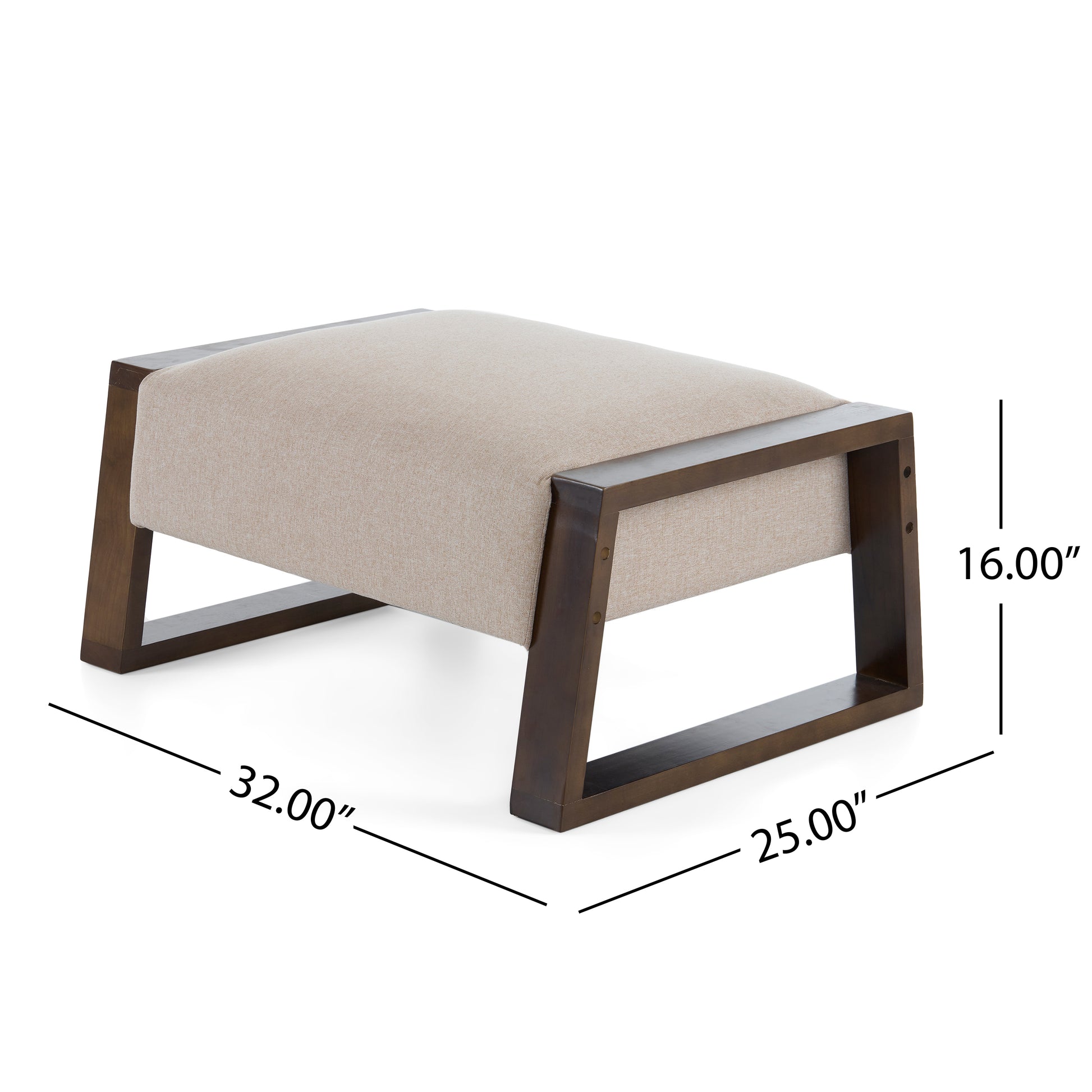 Sleek And Stylish Ottoman, Beige Beige Polyester,Wood