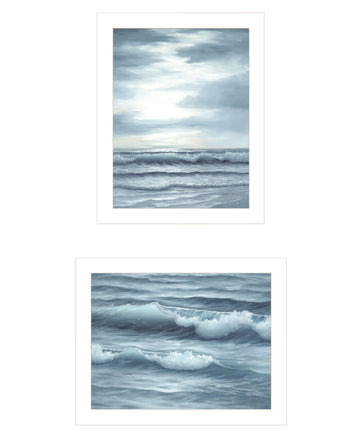 "The Ocean Blue High Tide At Sunset" Framed Wall Art For Living Room, Wall Art Print For Home Decor, Bedroom Wall Art By Georgia Janisse Multicolor Wood Paper