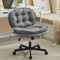 Armless Office Desk Chair With Wheels: Pu Leather Cross Legged Wide Chair,Comfortable Adjustable Swivel Computer Task Chairs For Home,Office,Make Up,Small Space,Bed Room Smoke Grey Antique Fiber Foam And Polyester Fiber Pad Pvc