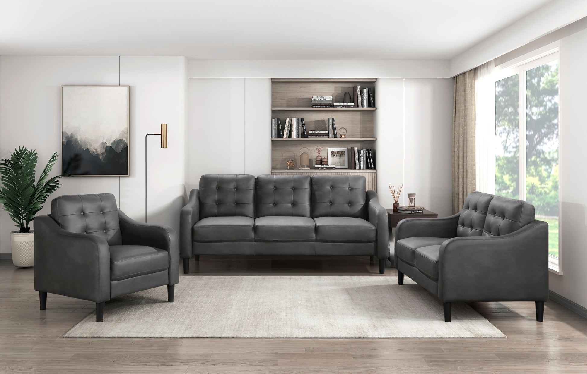 Gray Polished Microfiber Upholstered 1Pc Chair Button Tufted Contoured Arms Solid Wood Frame Casual Living Room Furniture Gray Primary Living Space Traditional,Transitional Solid Wood
