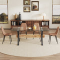 Dining Table. Modern Tempered Glass Dining Table. Large Modern Office Desk With Black Metal Legs And Mdf Crossbars, Suitable For Home And Office Use. 4 High End Cushioned Seats.F1105 B0501A Transparent Mdf Glass