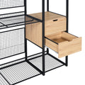 Open Style Wardrobe With Hanging Rails, Shelves And Drawers, Black Black Metal & Wood