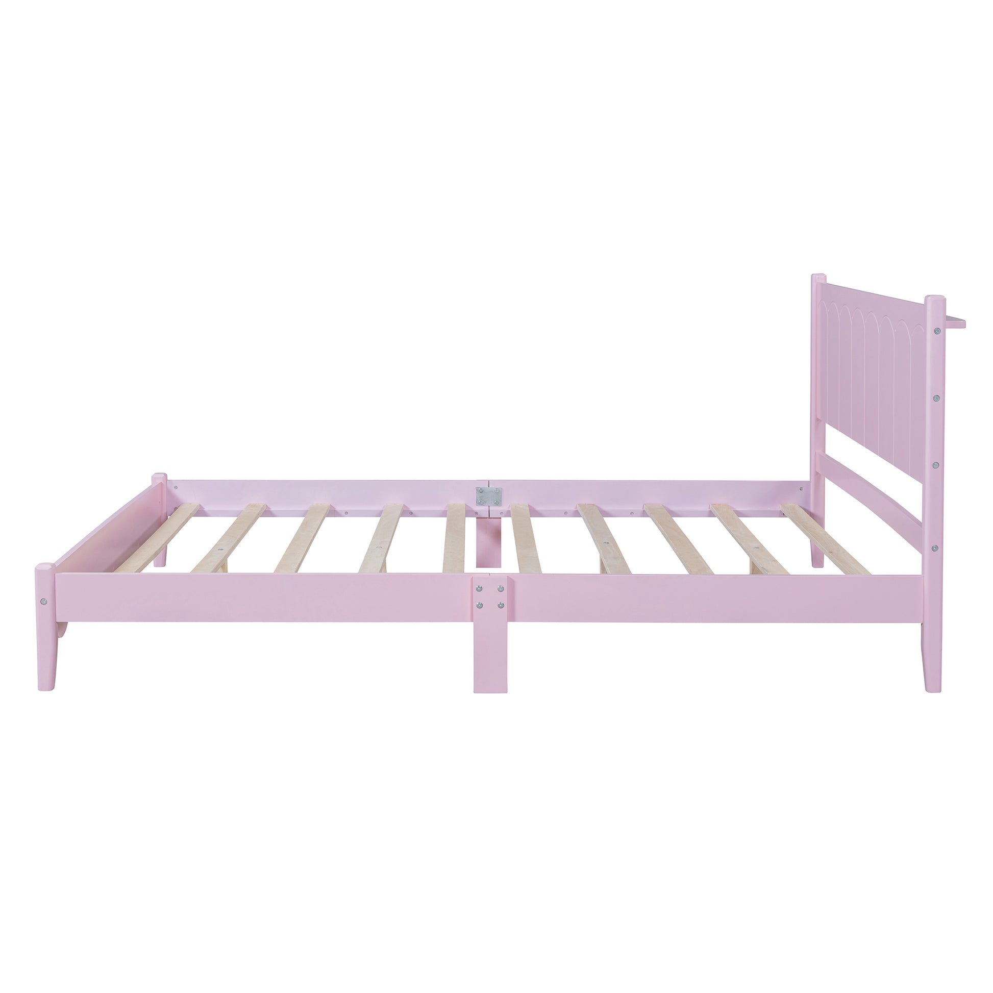 Queen Size Wood Platform Bed Frame, Retro Style Bed With Rectangular Headboard,No Need Box Spring,Pink Queen Pink Wood