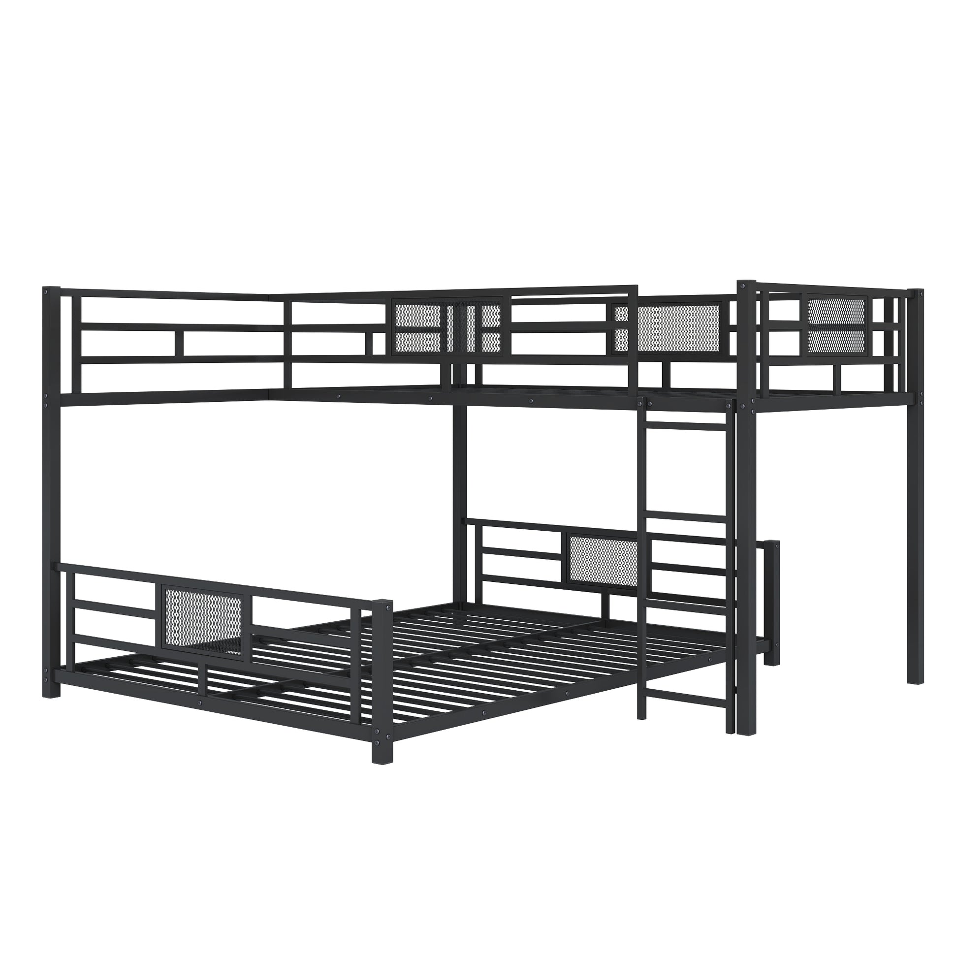 L Shaped Metal Twin Over Full Size Bunk Bed, Black Box Spring Not Required Black Metal Metal