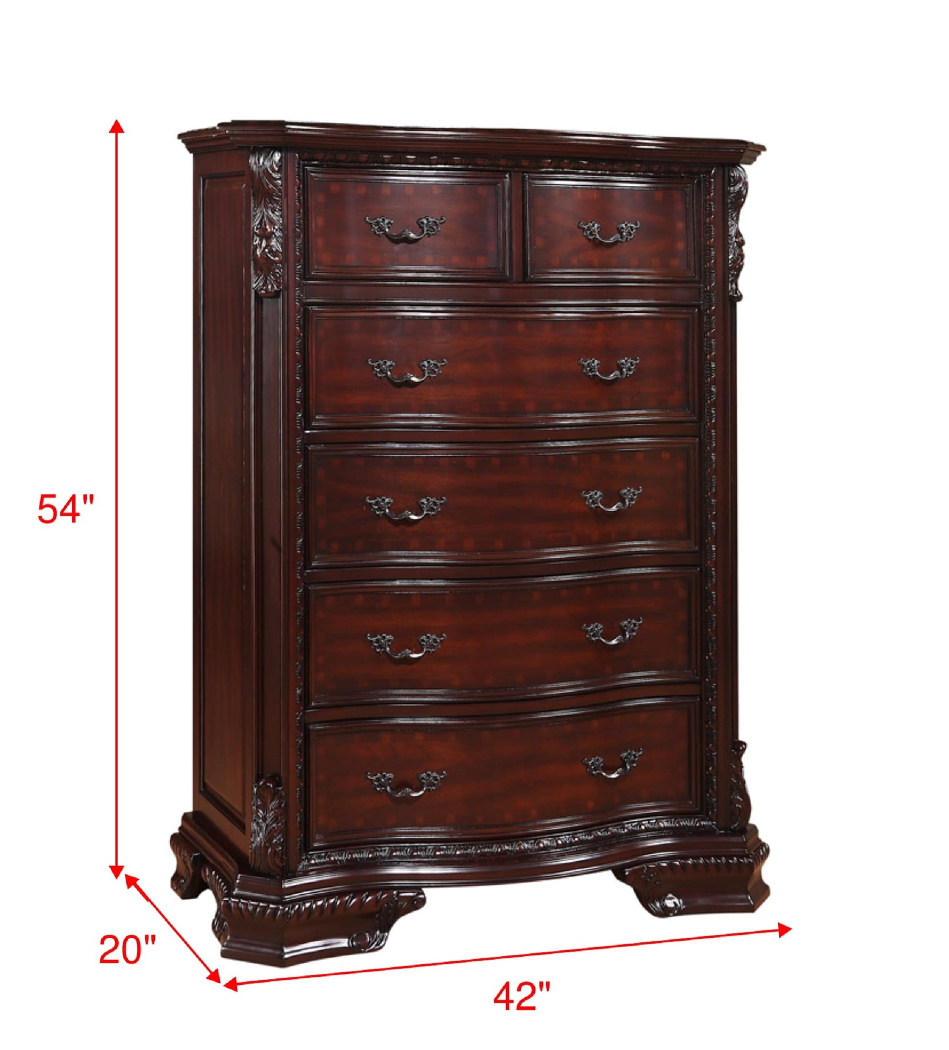 1Pc Traditional Formal Tall Chest Storage Drawers Decorative Drawer Pulls Solid Wood Bedroom Furniture Brown Cherry Finish Brown Brown Bedroom Traditional Solid Wood