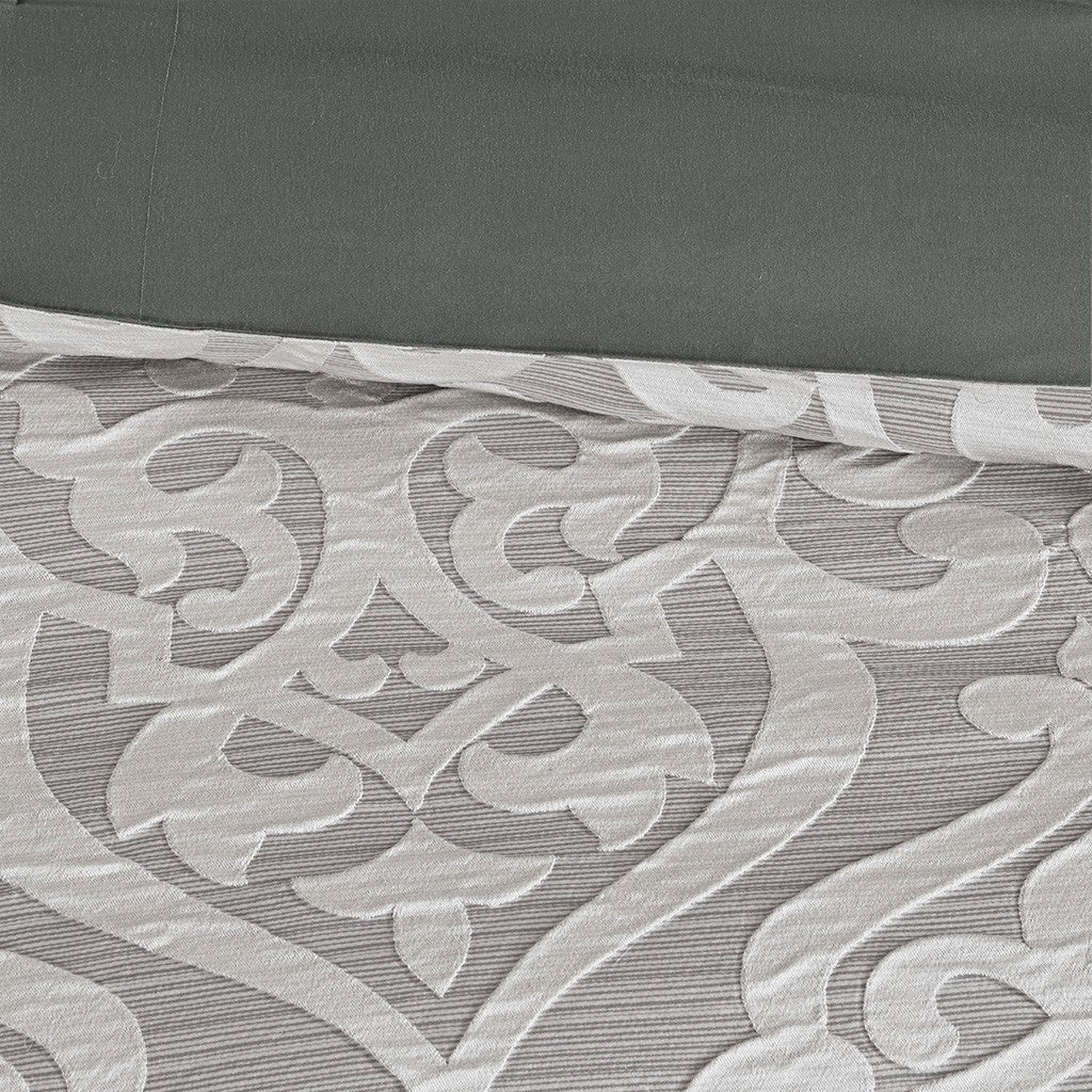 8 Piece Jacquard Comforter Set Silver Silver Queen Queen Silver Silver Polyester