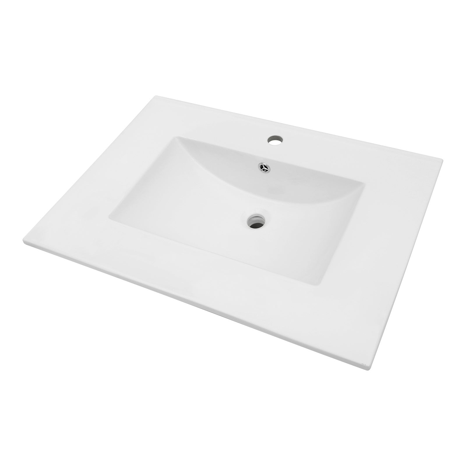 31"X22" White Rectangular Single Vanity Top With 1 Faucet Hole And Overflow Sink Only White Ceramic