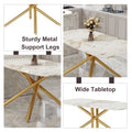 Table And Chair Set.Modern Luxurious White Marble Patterned Tempered Glass Dining Table Set With Transparent Pp Chairs.6 Transparent High Quality Pp Dining Chairs With Golden Legs. White Gold Seats