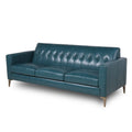 Mid Century Tufted Leather Sofa Turquoise Leather 3 Seat