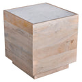Glam 20 In. Square Solid Wood End Side Table With Marble Top, Modern Living Room Sofa Side Table, Light Brown Light Brown Light Brown Primary Living Space Industrial Freestanding Mango Coffee & End Tables Square Marble,Solid Wood