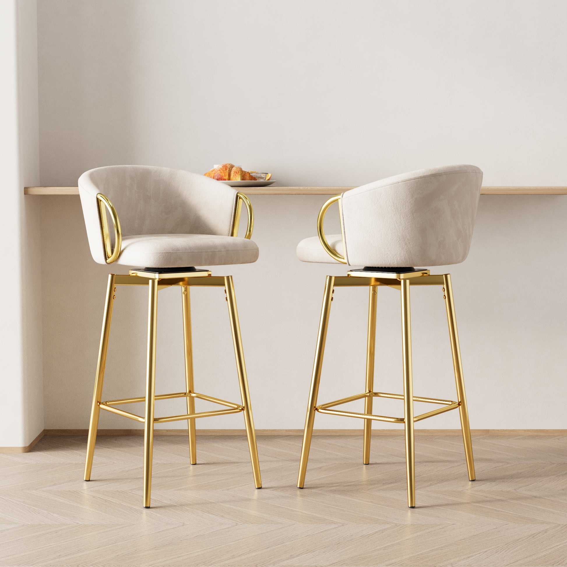 30 Inch Dining Chairs Set Of 2 Modern Style 360 Swivel Bar Chairs With Simple Design, Comfortable High Stools, And Flexible Dining Chairs Suitable For Bars, Restaurants,Velvet Bar Chair Beige Beige