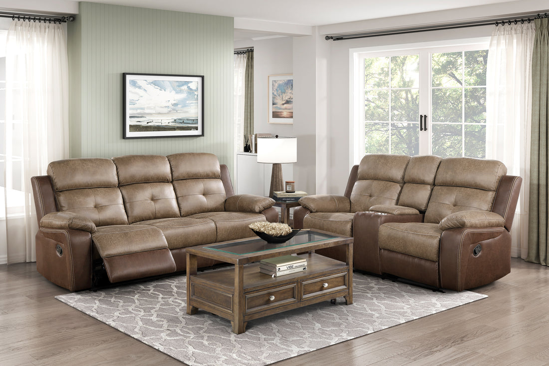 Plush Comfort Sofa Set 2Pc Brown Microfiber Upholstered Tufted Details Reclining Sofa Loveseat Plush Arms Modern Living Room Furniture Brown Microfiber Wood Primary Living Space Contemporary,Modern Pillow Top Arms Plywood,Solid Wood 5 Seat