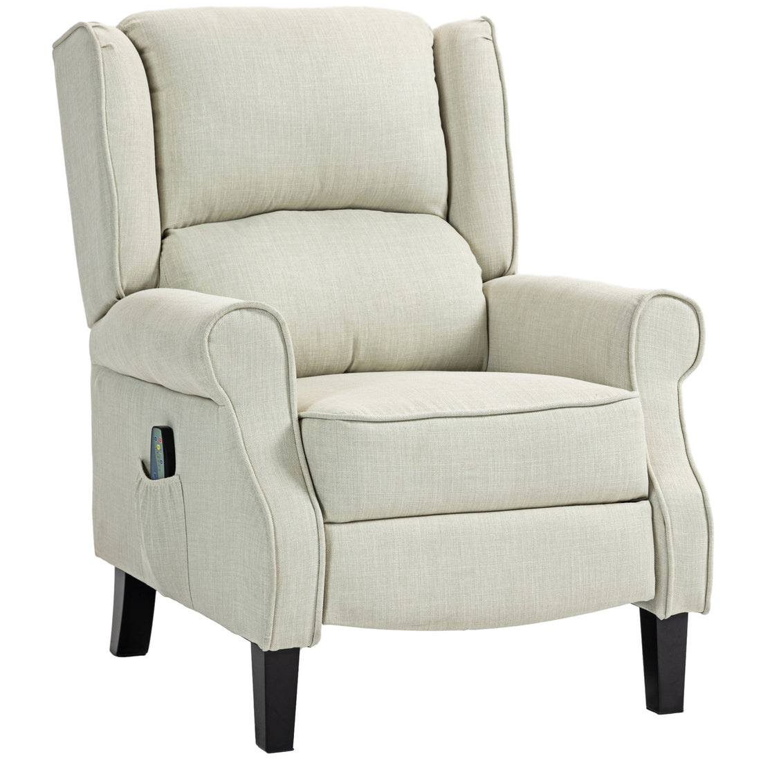 Homcom Vibration Massage Recliner Chair For Living Room With Heat, Wingback Single Sofa, Modern Linen Fabric Push Back Reclining Chair With Footrest, Side Pocket, White White Linen