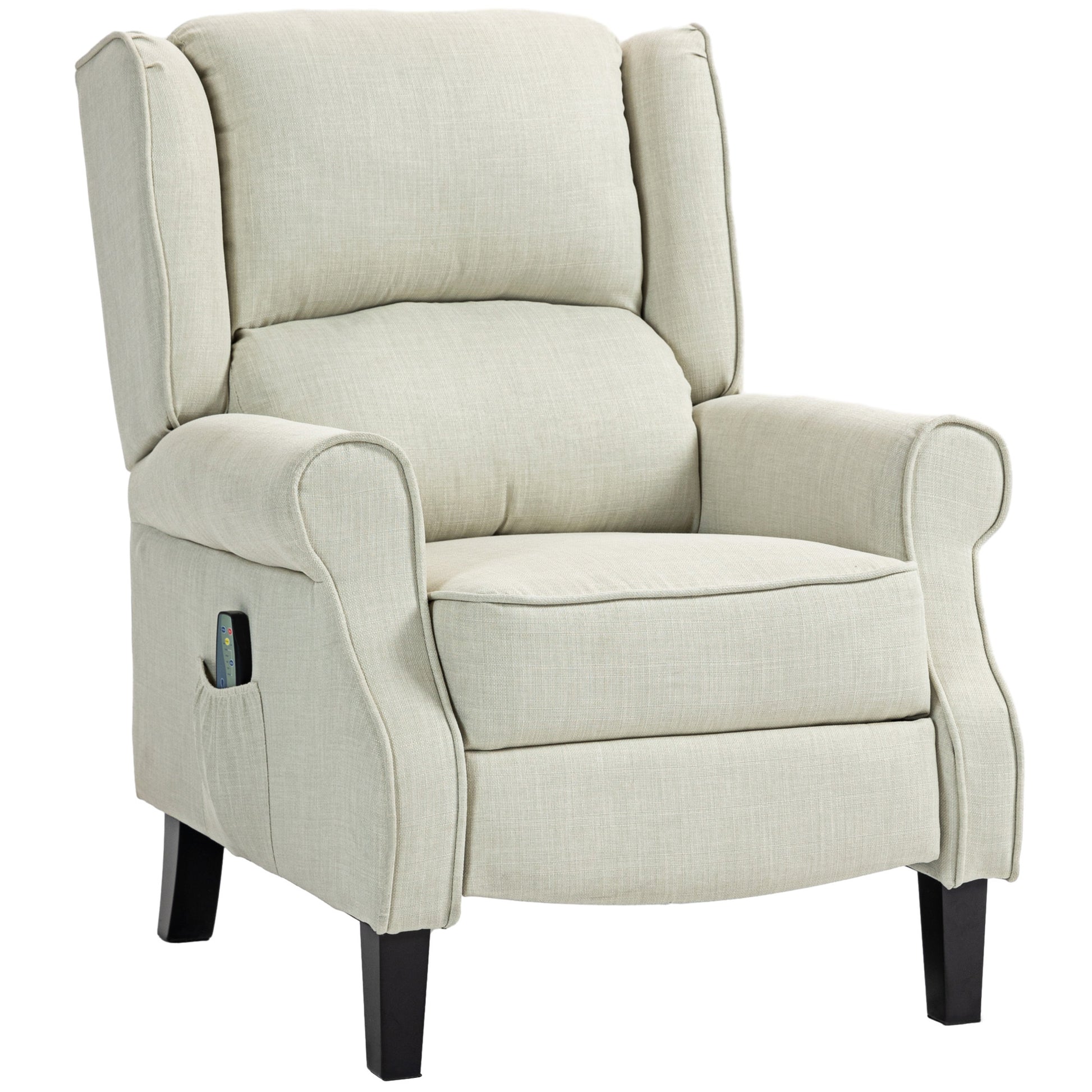 Homcom Vibration Massage Recliner Chair For Living Room With Heat, Wingback Single Sofa, Modern Linen Fabric Push Back Reclining Chair With Footrest, Side Pocket, White White Linen
