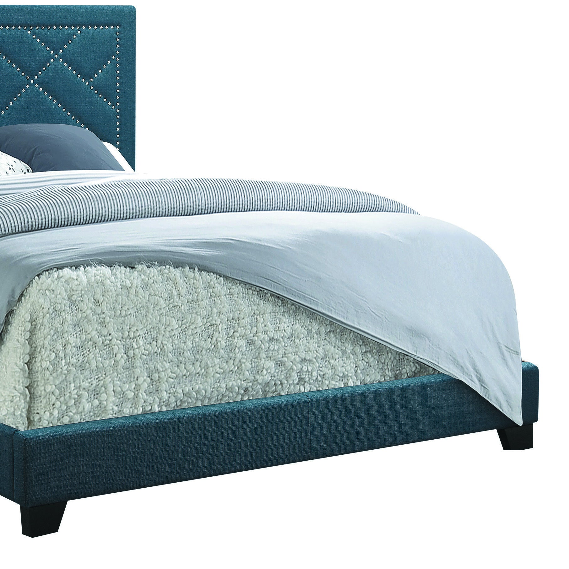 Dark Teal Eastern King Panel Bed With Trim Box Spring Required King Teal Wood Bedroom Contemporary Panel Linen Wood Fabric