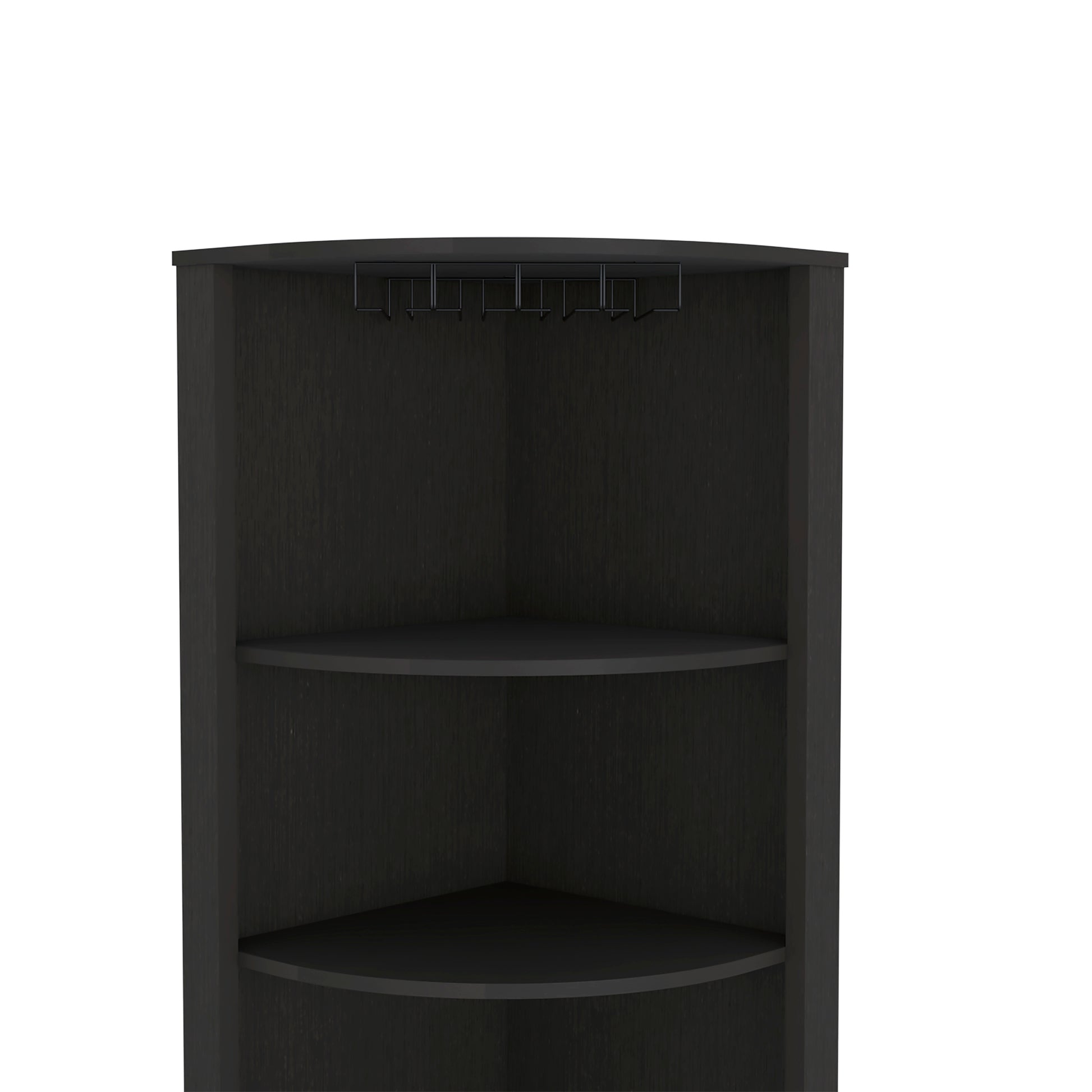 Essential Corner Bar Cabinetthree Shelves, Eight Built In Wine Rack, Two Side Shelves Black Black Dining Room Modern Shelves Included Particle Board