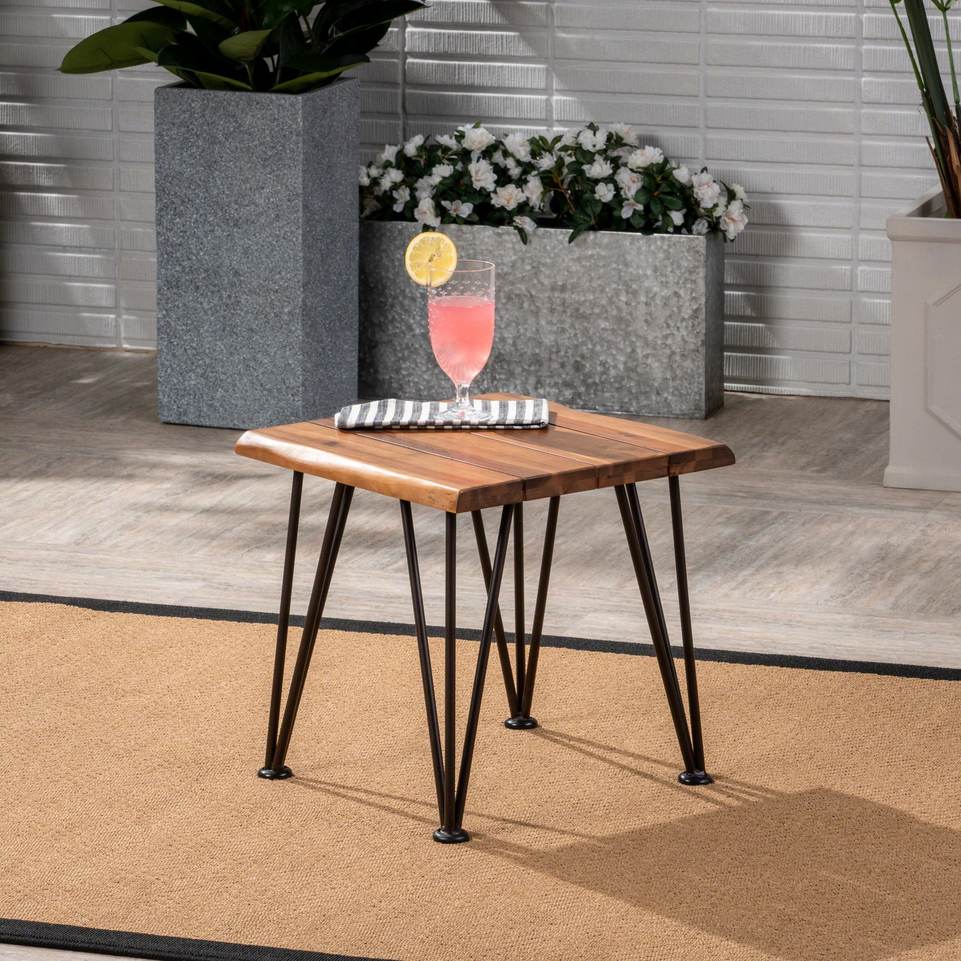 Zion Industrial Wood And Metal Accent Table Teak Metal & Wood