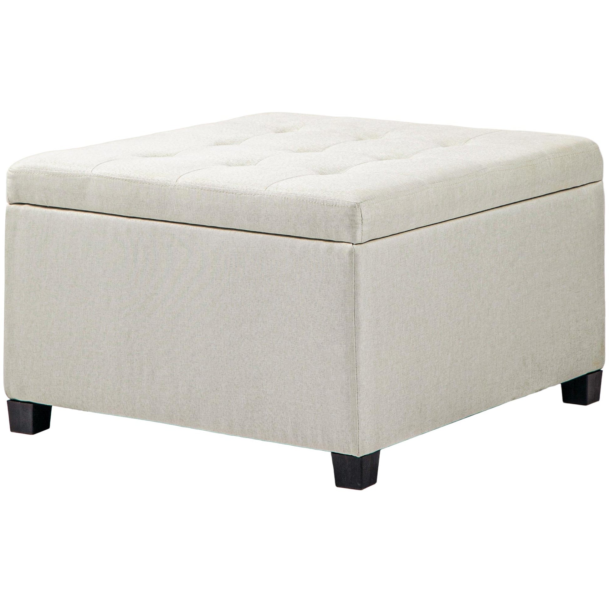 Homcom Fabric Tufted Storage Ottoman With Flip Top Seat Lid, Metal Hinge And Stable Eucalyptus Wood Frame For Living Room, Entryway, Or Bedroom, Beige Beige Polyester