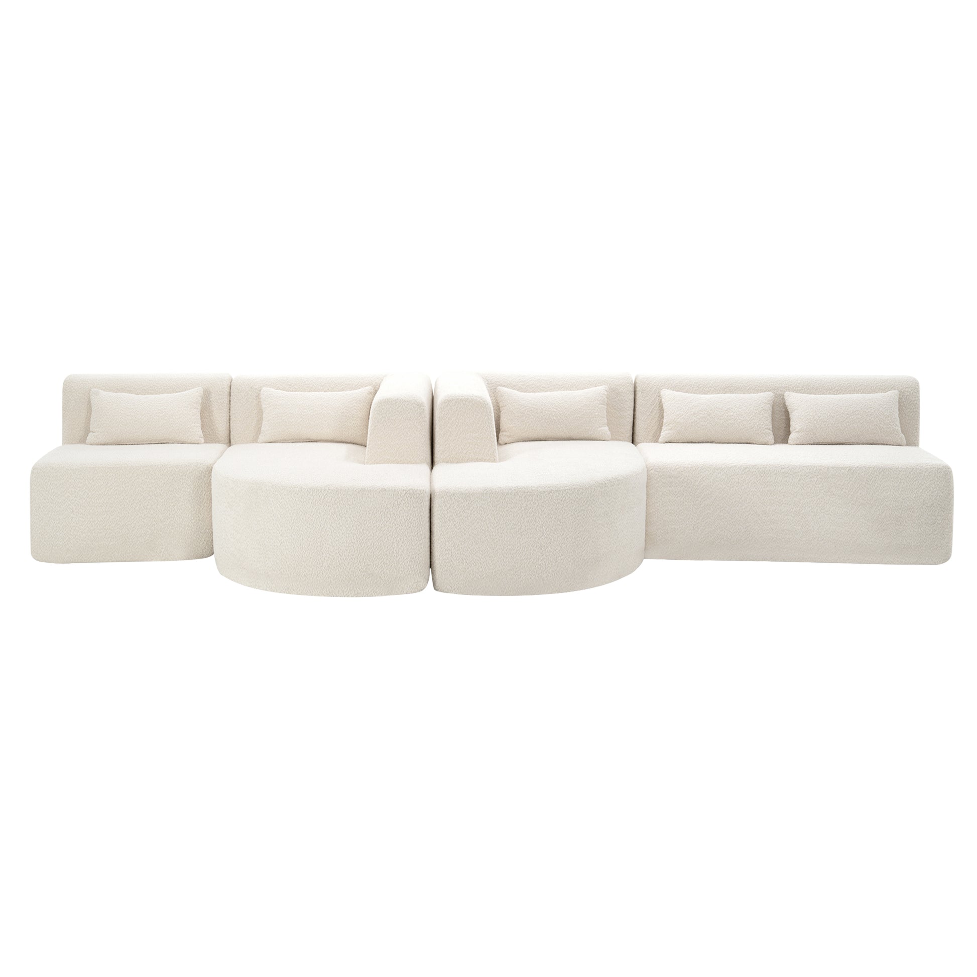 143.7" Upholstered Sofa Free Combined Sofa Couch With Two Chaise Lounge And Five Back Pillows For Living Room, Beige Beige Foam Polyester 5 Seat