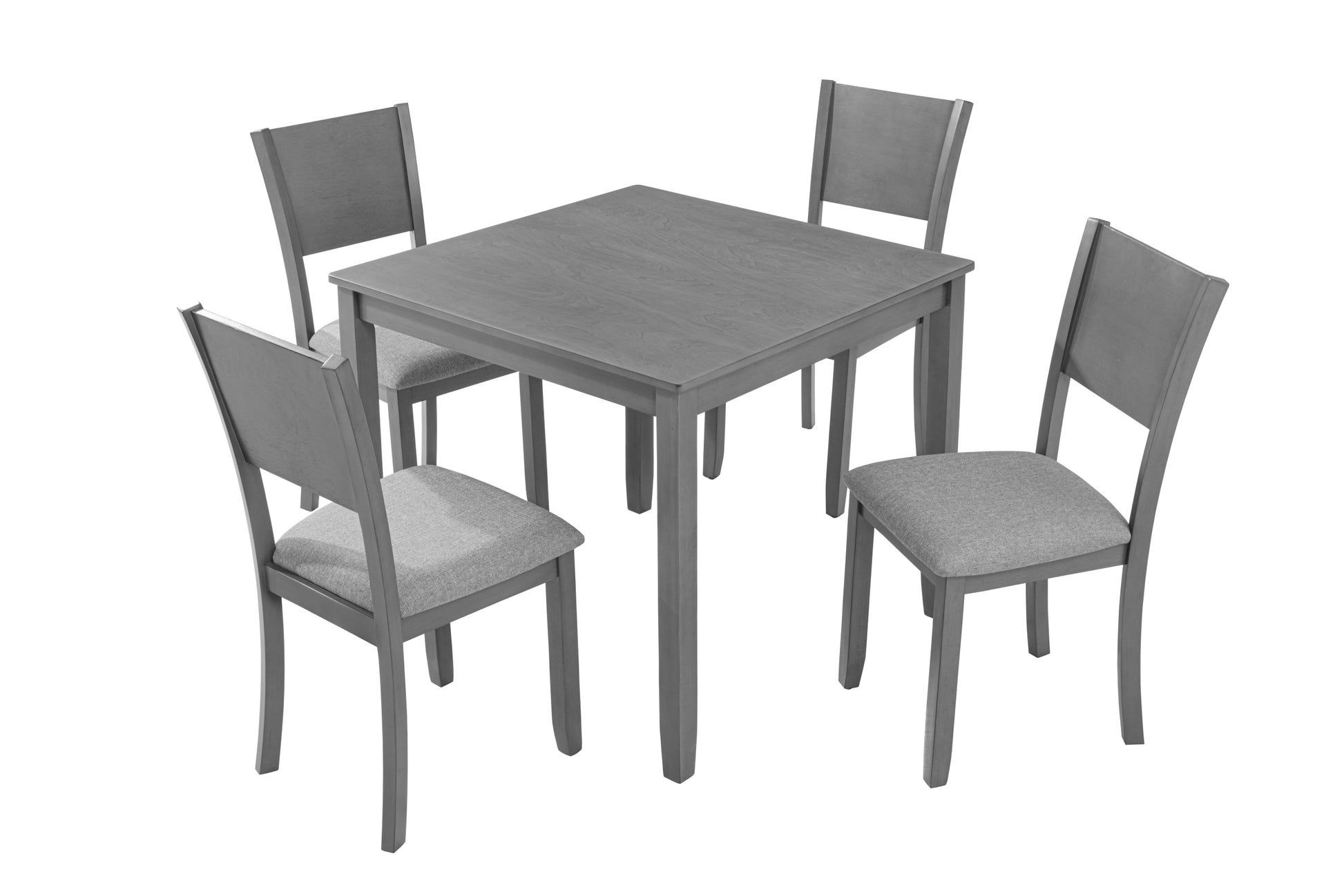 5 Piece Modern Dining Set, Square Wooden Dining Table With 4 Upholstered Chairs For Kitchen, Dining Room, Gray Wood Gray Seats 4 Gray Wood Dining Room Acacia 4 Leg Square Dining Table With Chair Acacia Wood