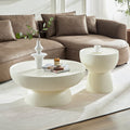 Fiberglass Cream Style Coffee Table Set Of 2 For Living Room,Matte White Round Table Front Of The Sofa, Irregular Center Table For Apartment,No Need Assembly Cream Fiberglass