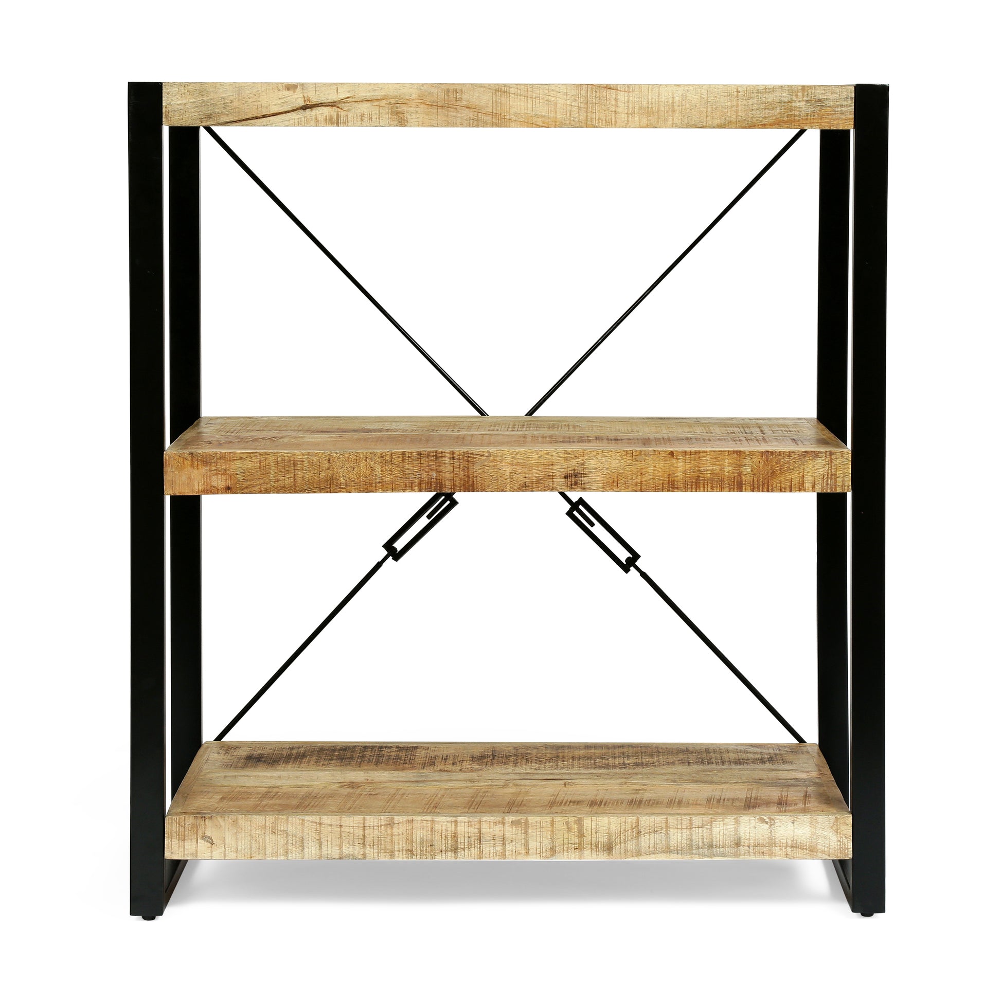 Wooden With Iron 3 Shelve Rack Natural Wood