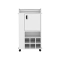 Fargo Bar Cart With Cabinet, 6 Built In Wine Rack And Casters White Primary Living Space Modern Particle Board Engineered Wood