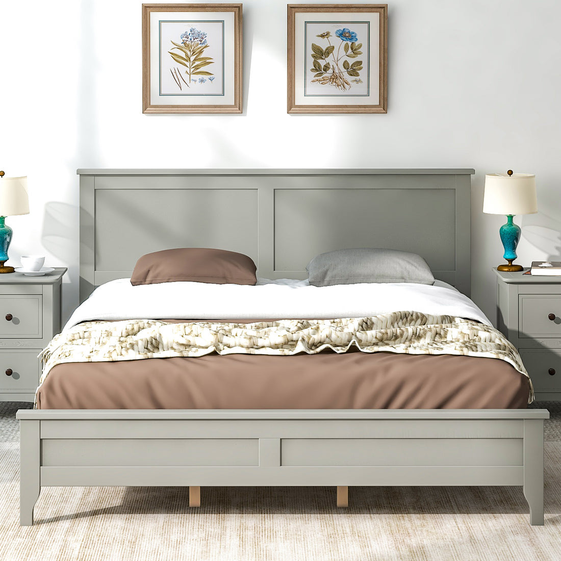 Modern Gray Solid Wood Queen Platform Bed Old Sku:Wf283525Aae Queen Gray Solid Wood