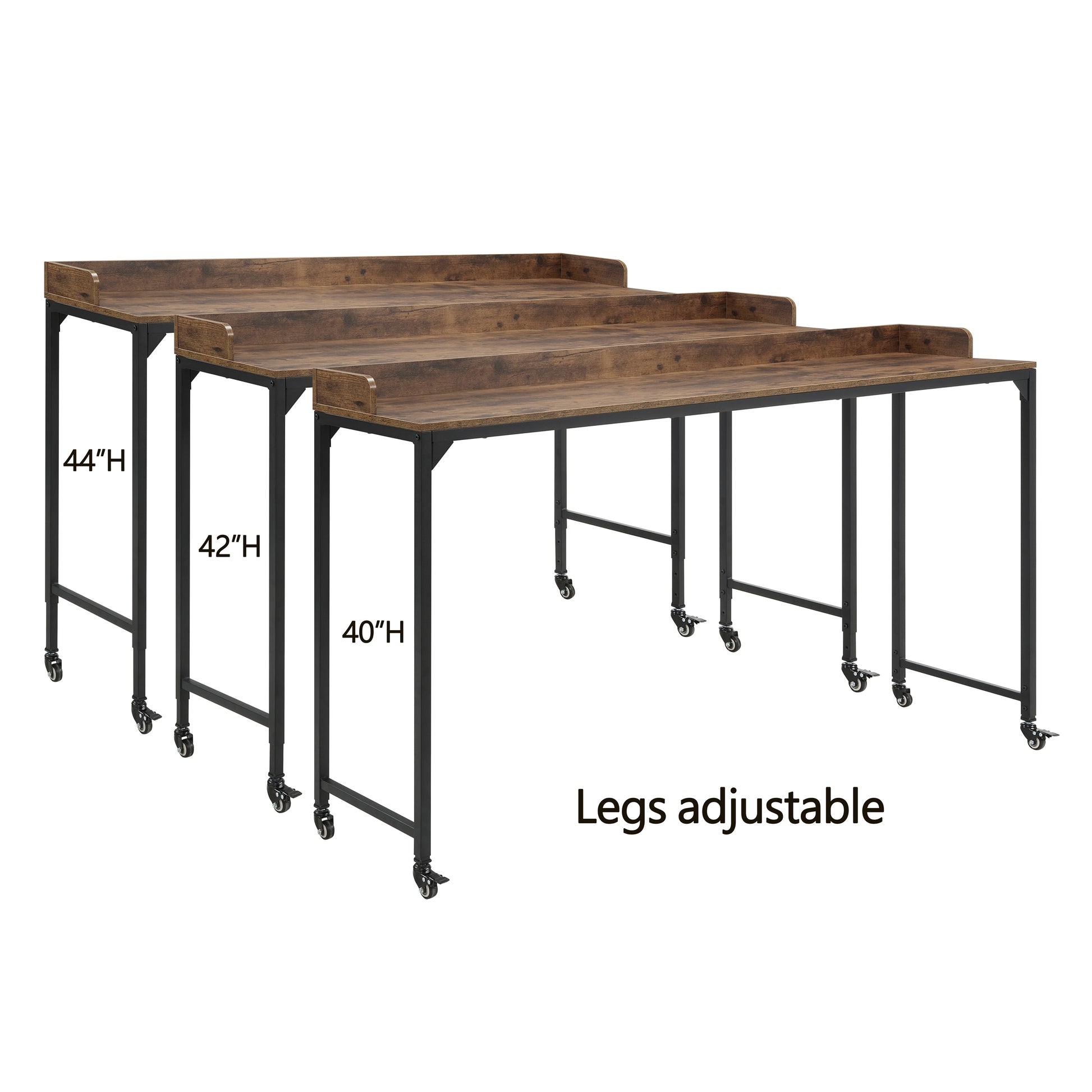 Rustic Brown Wood Finish Multipurpose Over The Bed Desk With Adjustable Height, Metal Legs With Casters, Overbed Table 1Pc, Laptop Table For Bed, Breakfast Table Rustic Brown Rectangular Engineered