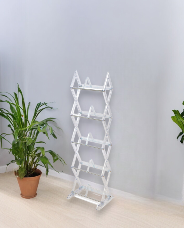 Clear 5 Tier Multimedia Rack With A Diamond Pattern Transparent Plastic