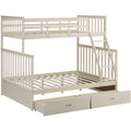 Twin Over Full Bunk Bed With Storage Drawers, Wooden Bunk Bed With Ladder And Safety Guard Rails Cream Full Cream Wood