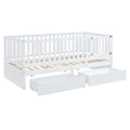 Twin Size Wood Daybed With Fence Guardrails And 2 Drawers, Split Into Independent Floor Bed & Daybed, White Old Sku :Lp000881Aak Twin White Solid Wood Mdf