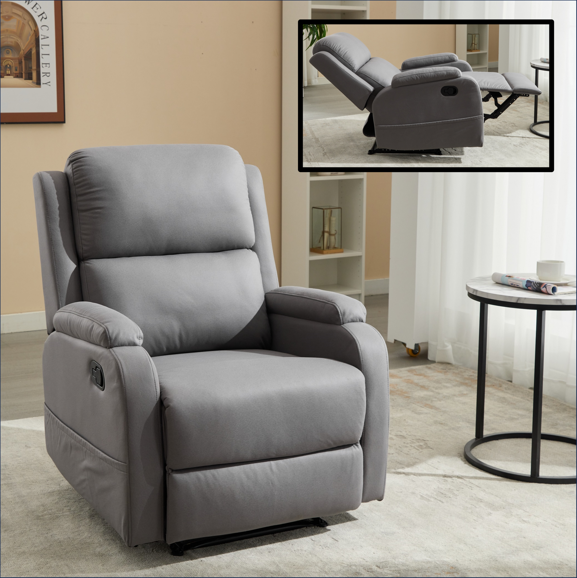 Best Choice Recliner Chair Living Room Reclining Sofa Chair, Home Theater Seating Modern Recliner, Manual Recliner Sofa Chair For Living Room Office Apartment, Easy To Reach Side Button Gray Gray Pu Leather