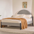 Modern Upholstered Curved Headboard Queen Bedframe Grey Queen Gray Metal Polyester