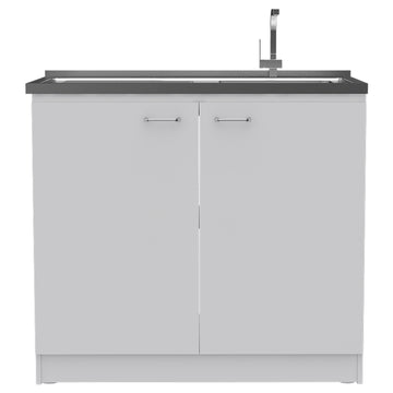 Oklahoma Utility Sink, Double Door Cabinet, Stainless Steel Countertop White Kitchen Modern Melamine Particle Board