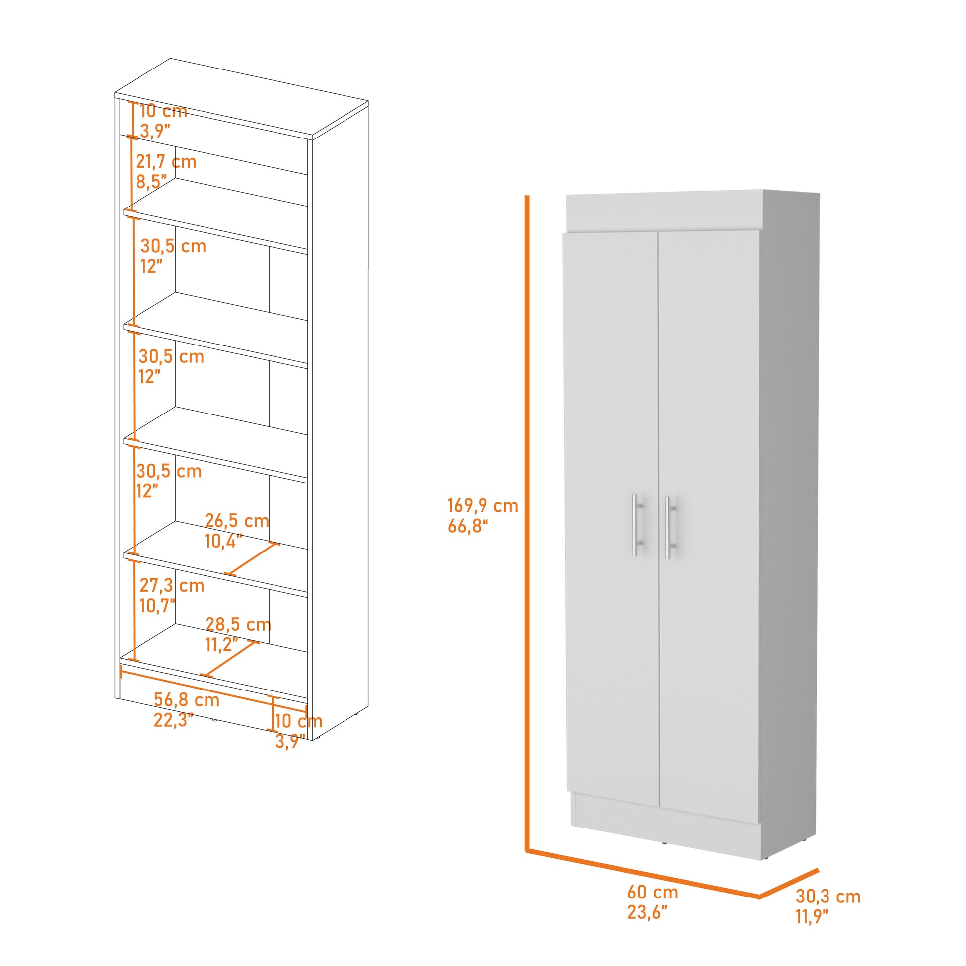 Dawson Pantry Cabinet With Sleek 5 Shelf Storage White White Kitchen Contemporary Pine Particle Board Engineered Wood